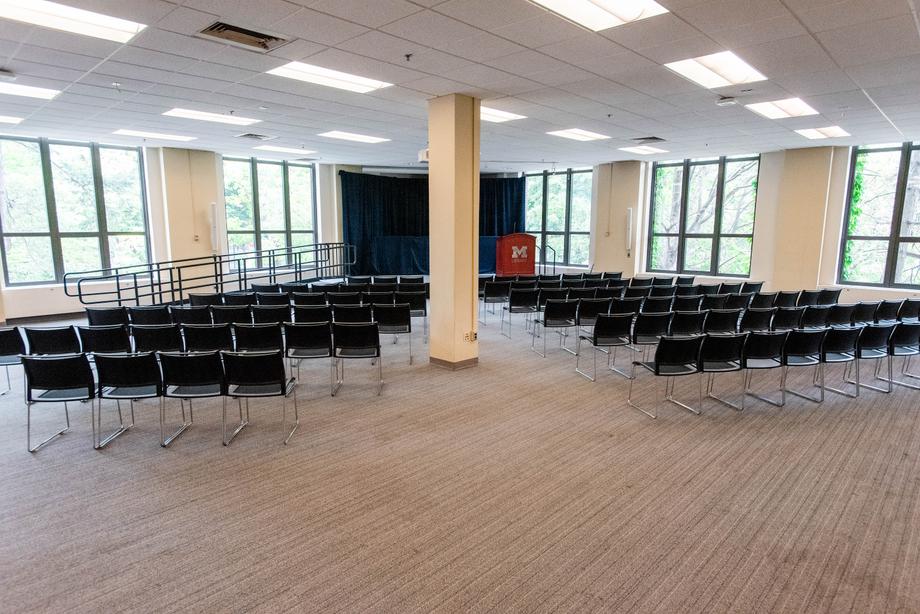 Hatcher Gallery setup with rows of chairs. 